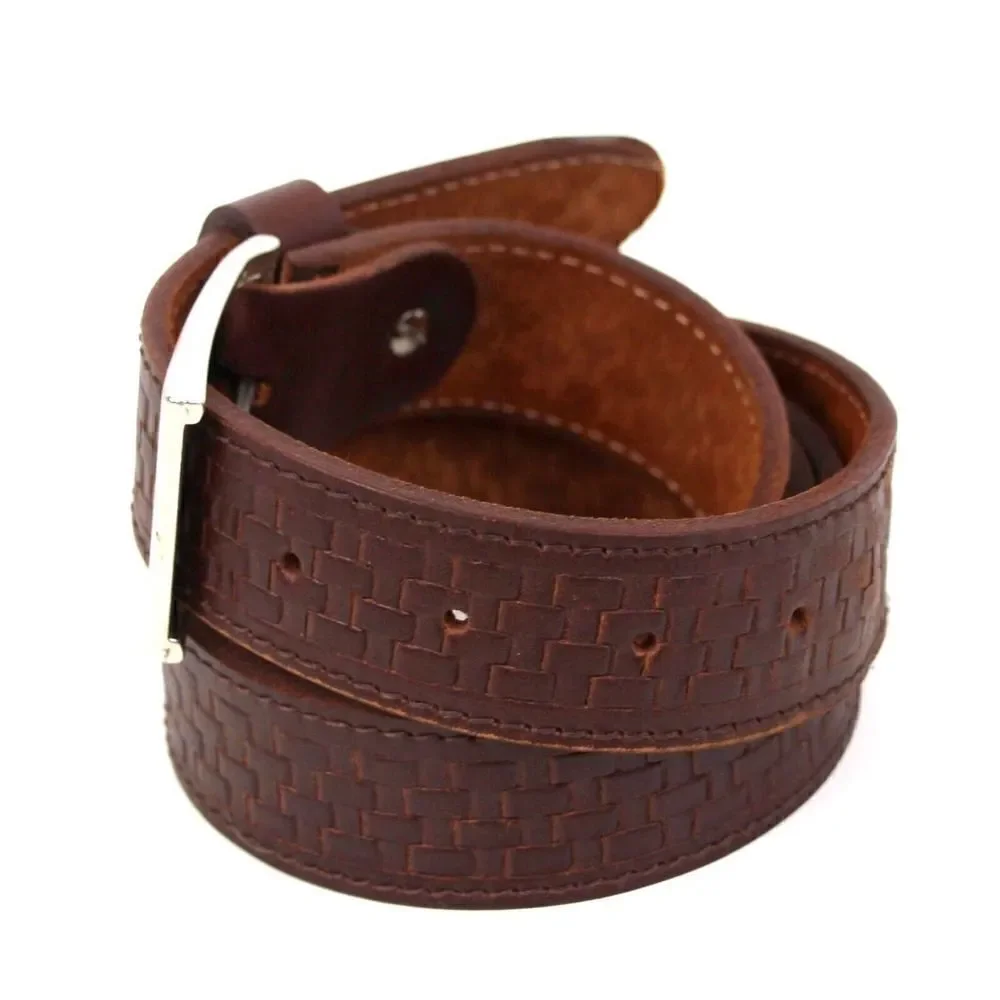 TEXTURED BASKET BROWN GENUINE LEATHER 1 3/8